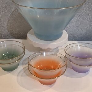 Mid Century Modern Ombre Frosted Gold Rimmed Chip And Dip By Blendo